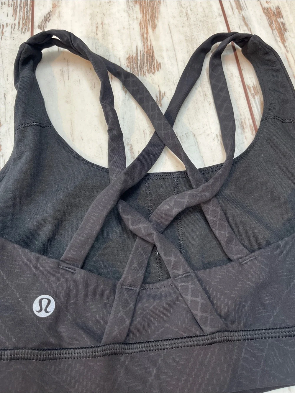 Lululemon Energy Bra Black Strappy Back Geometric Embossed Medium Support 4 - Picture 6 of 11